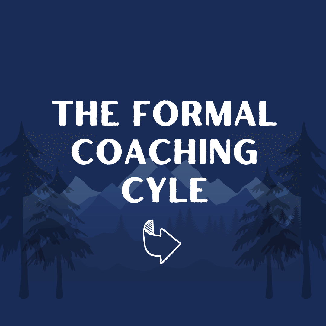 "The Formal Coaching Cycle" in front of mountains